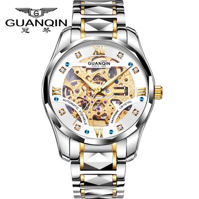 China Guanqin GJ16156 Water Resistant Hollow Out Mens Automatic Watches Luxury Steel Waterproof Mechanical Wrist Watch for sale