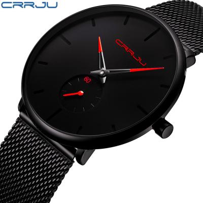 China 2021 Luxury Crrju 2150 Men's Quartz Water Resistant Watches Mesh Steel Strap Waterproof Sport Casual Watch for sale