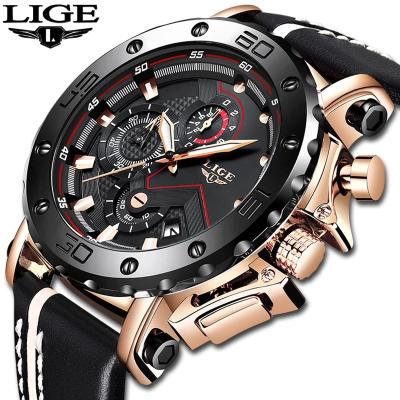 China Auto Date Lige 2021 9899 Brand Wristwatch Mens Chronograph Reloj Quartz Waterproof Luxury Leather Watches for sale