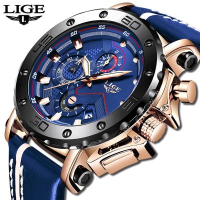 China Auto Date Lige 2021 9899 Personalized Chronograph Fashion Analog Quartz Wrist Men's Leather Watches for sale