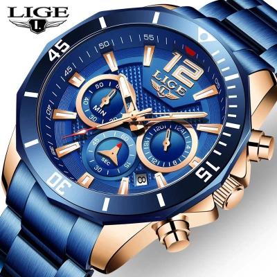 China Auto Date Lige 8918 Chrono- Personality Men Watch Waterproof Stainless Steel Quartz Lige Luxury Watches for sale