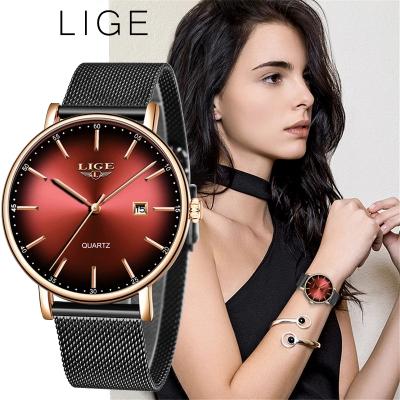 China Auto Date Lige 9934 Relojes De Mujer Mesh Strap Quartz Analog Watches Luxury Steel Casual Watches For Women for sale