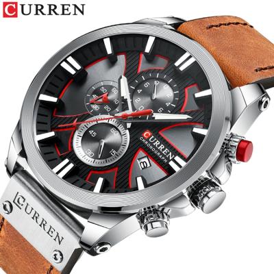 China 2021 Date 2021 CURREN 8346 Mens Quartz Wristwatches Leather Strap Brand Sports Automatic Chronograph Relojes Curren Hombre for sale