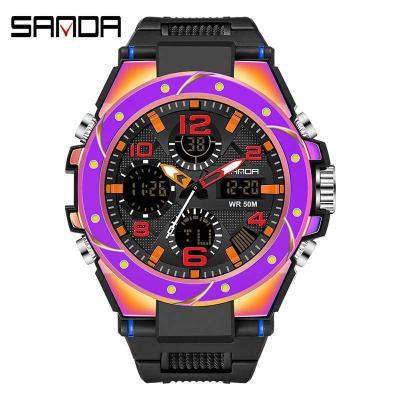 China Functional Sanda 6008 Chrono Alarm Mens Quartz Digital Watches Alarm Sport Watch Sanda Military for sale