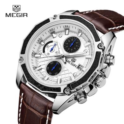 China MEGIR 2015 date men's military sports men's wristwatch quartz watch leather strap chronograph automatic analog wristwatch calendar for sale