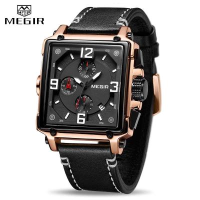 China Megir 2061 Automatic Date New Square Face Mens Watches Luminous 2021 Chronograph Wristwatch Water Resistant for sale