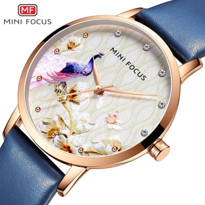 China 2021 Mini Focus 0330L Peacock Flower Quartz Wrist Watch Water Resistant Diamond Luxury Watches Set For Women for sale