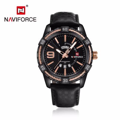 China Date 2021 NAVIFORCE NF9117 Men's Automatic Quartz Leather Strap Wrist Watch With Full Calendar for sale