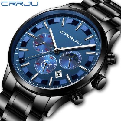 China Quartz Date Crrju 2021 2260 Automatic Multi Function Chronograph Mens Luminous Watch Moon Phase Man Watches for sale