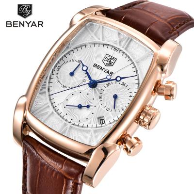 China BENYAR 5113M Date Fashion Analog Leather Waterproof Watches Mens Designer Quartz Wristwatches Auto Date Chronograph For Men for sale