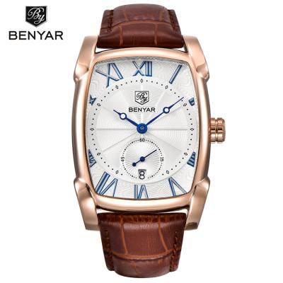 China 2021 Brand BENYAR 5114M Men's Luxury Military Leather Watch Square Quartz Sports Automatic Date 2021 for sale