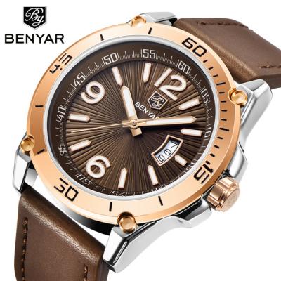 China Water Resistant Benyar 2021 5166 Designer Quartz Wristwatch Calendar Analog Water Proof Sports Watches For Men for sale