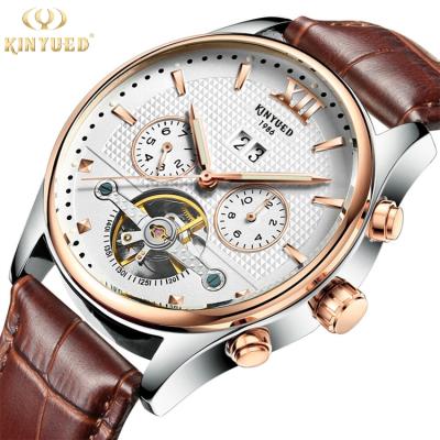 China Date 2021 KINYUED J010 Brand Automatic Luxury Leather Strap Mechanical Watches Mens Watches for sale