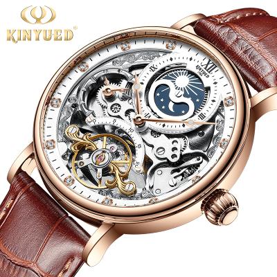 China 2021 Kinyued J055 Automatic Mens Wristwatch Tourbillon Moon Phase Quality Water Resistant Skeleton Watch Mechanical for sale