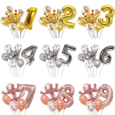 China New Product Idea Happy Birthday Foil Crown Number Eco-friendly Material Confetti Balloons Set For Children's Birthday Decoration for sale