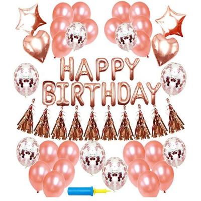 China Eco-friendly Foil Material Custom Number Rose Gold Party Happy Birthday Foil Balloon For Party Confetti Printed Transparent for sale