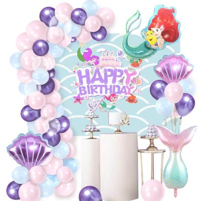 China Mermaid Arch Balloon Self-Sealing Chain Set Shell Fish Tail Cartoon Mermaid Princess Birthday Decoration Balloon for sale