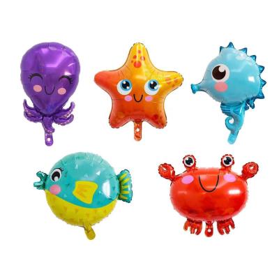 China Hot Selling Self-Sealing Under The Sea Seahorse Octopus Dolphin Crab Starfish Ocean Cartoon Birthday Decoration Animal Foil Balloons for sale