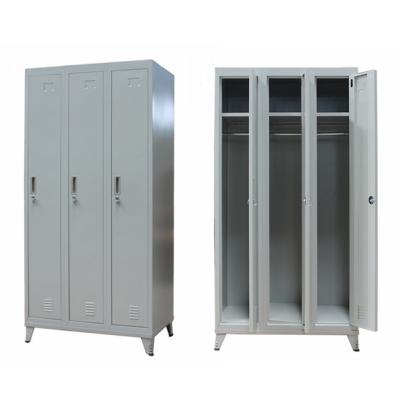 China Knock down structure quality staff clothes wardrobe design 3 durable steel door KD almirah for sale