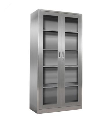 China 201 Or 304 Stainless Steel 2 Door Glass Office Steel Head File Cabinet Customized for sale