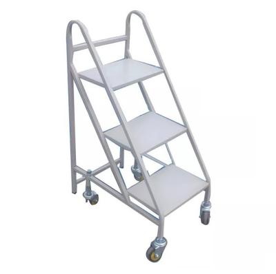 China Commercial Mobile Library Furniture 3 Steps White Inron Steel Ladder for sale