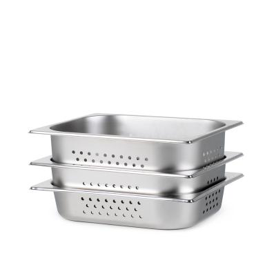 China Food Container Perforated Hotel Food Pans, American 1/2 Gastronorm Stainless Steel Pans for Canteens, Restaurants, Cafeterias, Shops, Snack Bars for sale