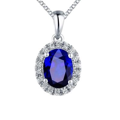 China Exquisite Women's Sterling Sliver Sapphire Vintage Sapphire Pendant Jewelry High Quality Gift Sapphire Necklace for sale