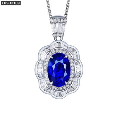 China Sterling Sliver Women's Chain Sapphire Necklace Pendant Jewelry Custom Personalize High Quality for sale