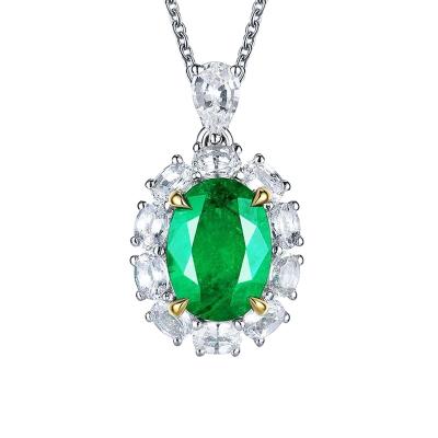 China Newest Design Emerald Oval Pendant Female Chain Hot Selling High Quality 2021 Emerald Oval Necklace for sale