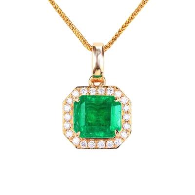 China Hot Selling High Quality Luxury Style Emerald Rectangular Necklace Personality Emerald Pendant Necklace For Women for sale