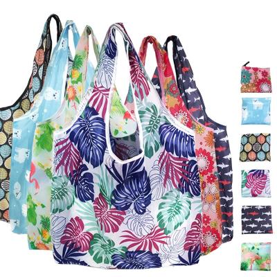 China Folding Reusable Folding Shopping Tote Bag Fits In Pocket Eco-friendly Shopping Bag for sale