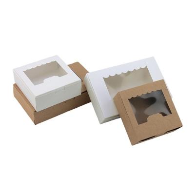 China Disposable Kraft Paper Box White Cake Boxes With Clear PET Window With Handles for sale