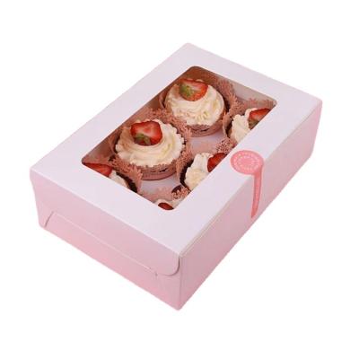 China Recyclable Custom Printed Card Food Grade Birthday Cake Box Packaging Cupcake Handle Box for sale