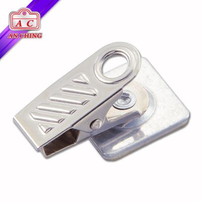 China Spring Clip ID Badge Metal Clip With Square Adhesive Aluminum Pad for sale