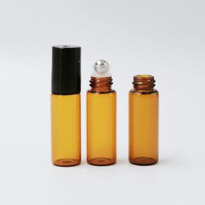 China Personal Care Custom Screen Printing 8ml Glass Amber Cosmetics Bottle Essential Oil Roll On Bottle Stainless Steel Roller Glass Roller for sale