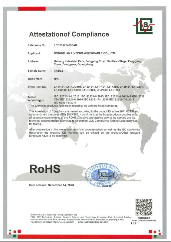 RoHS - Dongguan Linfeng Wire & Cable Co., Ltd.