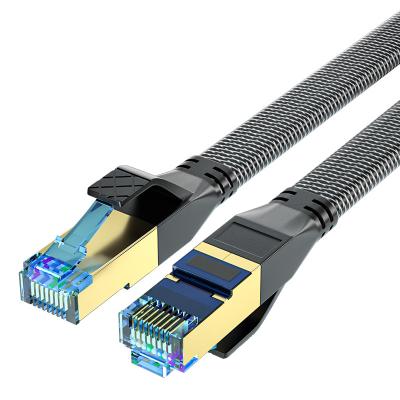 China PC Rj45 40Gbps 2000MHz 26AWG LAN Wired Network CAT8 Flat Nylon Ethernet Patch Cable for sale