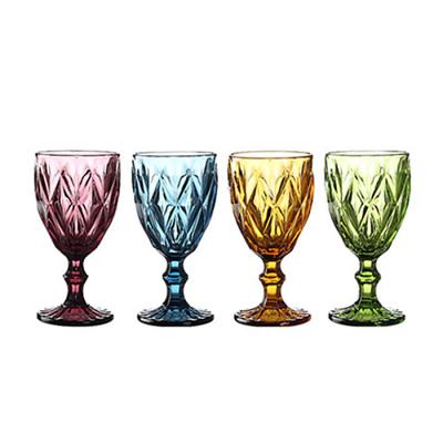 China Embossed vintage style pink goblets impressioned glass colored goblet for event for sale