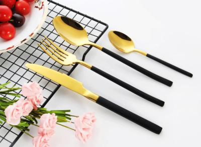 China Hot Sale 304 Stainless Steel Flatware Set/Hotel Cutlery Black and Gold/Wedding Banquet Tableware for sale