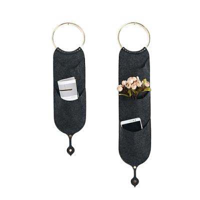 China Black Felt Cloth Closet Organizer 3 Storage Bag With 3 Hanging Pocket Universal Shelves Sustainable for sale