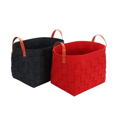 China Modern Custom Collapsible Foldable Handmade Woven Felt Basket Firewood Storage Felt Laundry Storage Basket Bag for sale