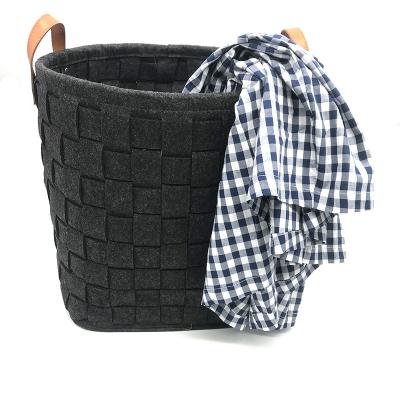 China Collapsible Soft Folding Felt Storage Basket With Handle Kids Toy Storage Box Felt Woven Laundry Bin Felt Storage Basket for sale