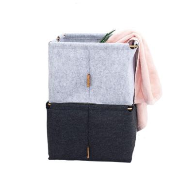 China Viable Light Gray Sturdy Felt Foldable Basket for Hanging Room Storage Bag Household Items Storage for sale