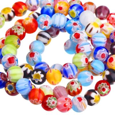 China Round Decoration 8mm Millefiori Glass Beads With Single Flower For Jewelry Making for sale