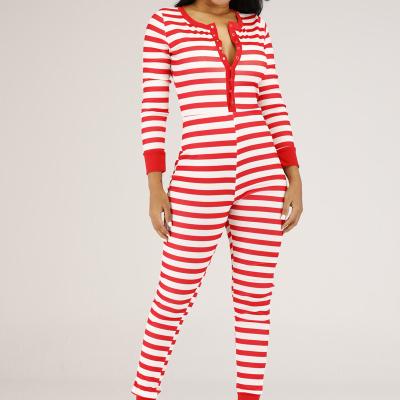 China QUICK DRY Adult Sexy Pajamas Onsie Jumpsuit Plus Size Women's Sleepwear Long Sleeve Adult Striped Onesie Holiday Pj Onesie for sale