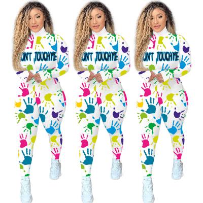 China Wholesale Anti-Wrinkle Zipper Long Sleeve Ladies Tracksuits Letter Printed Rib Knit Romper Jumpsuit Women Sports Gym Clothing for sale