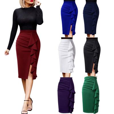 China Women's Office Design Ruffle Bodycon Knee Length Midi Pencil Formal Sexy Elegant Tight Skirt Anti-Static for sale