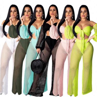 China Anti-wrinkle Osina off the shoulder hole 2 piece pants set woman 2021 summer sexy woman beach two-piece suit for sale