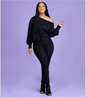 China Anti-wrinkle Autumn Solid Color Plus Size Bodycon Pants Off The Shoulder Black Overalls One Piece Women for sale