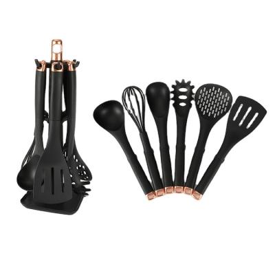 China Sustainable New Design Nylon Cookware Set Black Kitchen Utensil Set With Rotate Nylon Rack 6Pcs Kitchen Tool Kit for sale